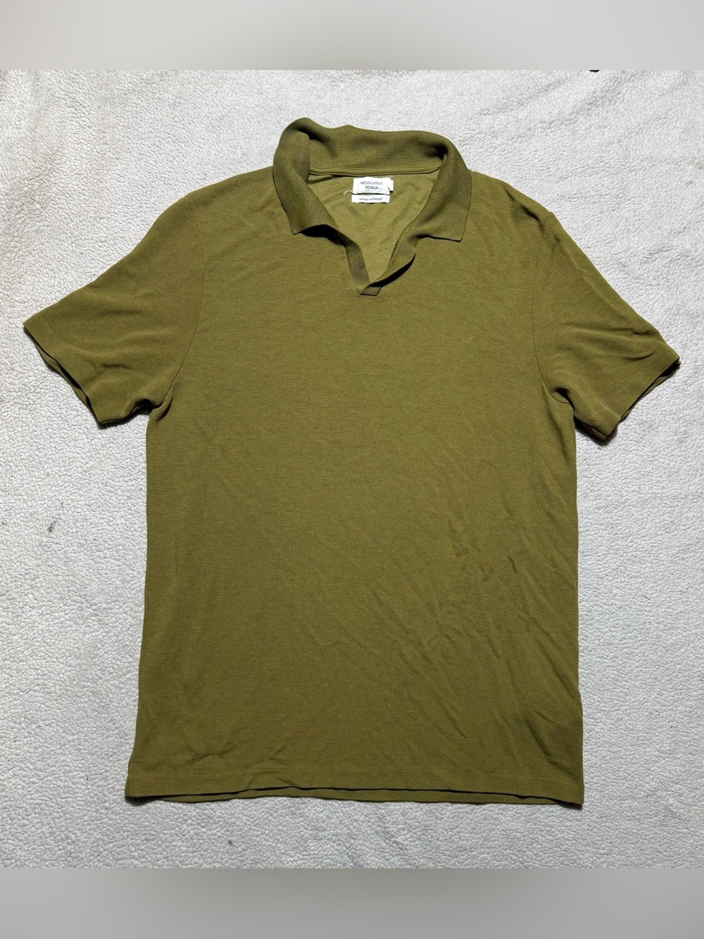 Monoprix Premium Polo Mens Large Green Open Collar Short Sleeve Pullover Tee